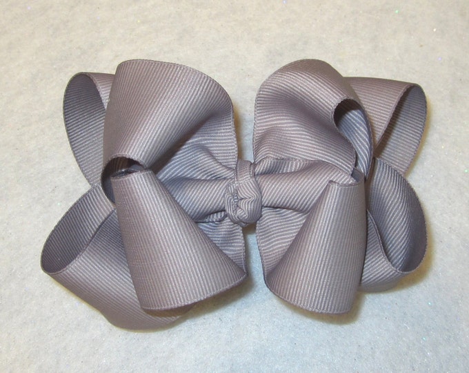 Silver Hair Bow, Girls hair Bows, Boutique Hairbows, Double Layered Bows, Stacked hair Bow, Big chunky Bow, 4 Inch Bow, 5 inch hairbow, Grey