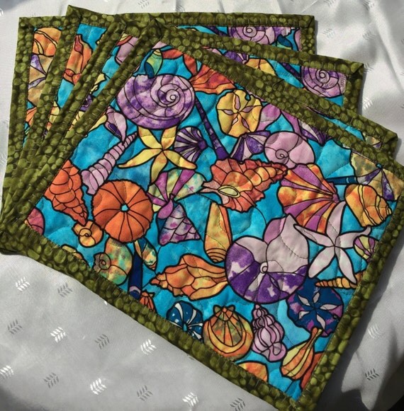 New 2017 Set of 6SeaShell Placemats Sea Shells Quilted