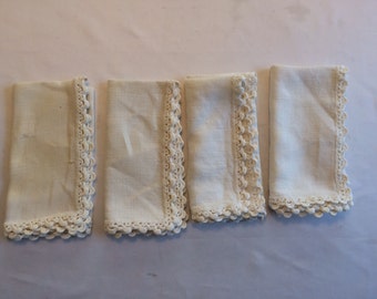 Vintage Napkins with Hand Crochet Edge Set of 4
