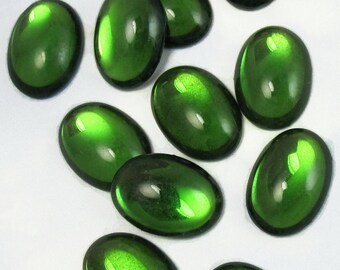Vintage Glass Cabochons 6 pcs 18x13 mm Green Stones S-246
