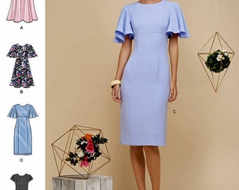 Flutter Sleeve Dress Pattern, Cold Shoulder Dress Pattern, Sheath Dress Pattern, Evening Dress Pattern, Simplicity Sewing Pattern 8292