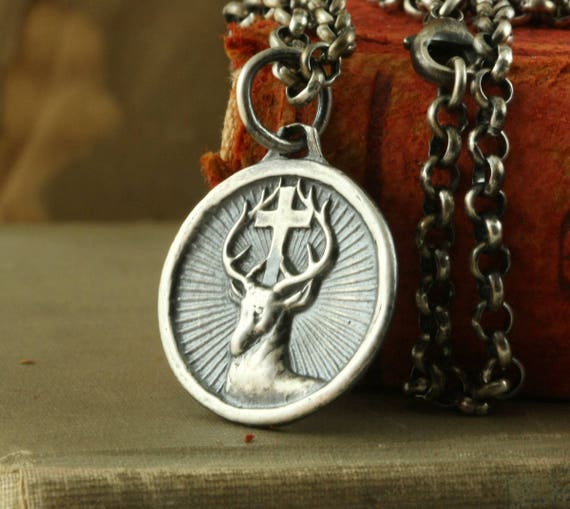 Men's Cross Necklace Christian Deer Buck Symbol St