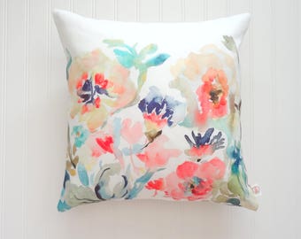 NEW! Garden Fleurs No3 Pillow Cover, Watercolor Floral Pillow Covers, Designer Fabric, 18x18, 20x20 or Lumbar Sizes