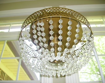 Vintage Crystal Beaded Chains Chandelier Ceiling Light Fixture