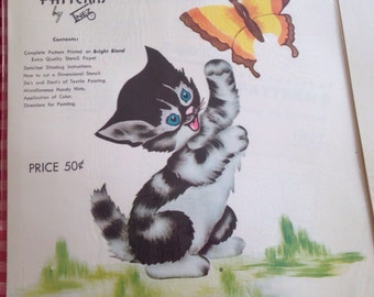 Vintage Stencil Painting Kits 3 Glowers Kitten