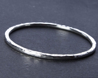 Rustic Elegance: Choose 8 or 10 Gauge Hammered Silver Bangle. Choice of Round or Oval. Custom Jewelry Eco Friendly Argentium Sterling Silver