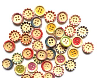25 wood buttons 15 mm assorted colours- mixed pack