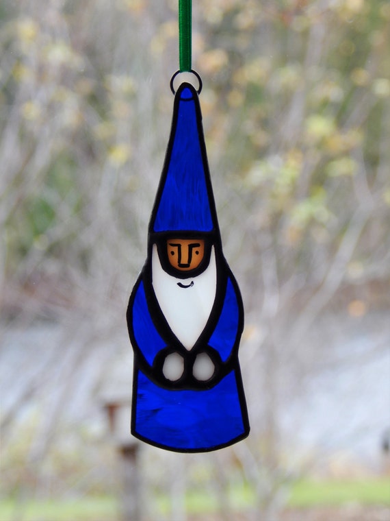 Stained Glass Gnome Suncatcher/Ornament Blue