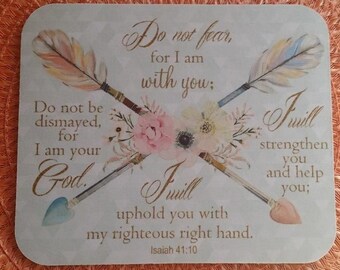 Do Not Fear Mouse Pad, Isaiah 41:10 Bible, Scripture, Verse Mouse Pad Christian Mouse Pad Arrow Mouse Pad Mint Coral Feather Bible Mouse Pad