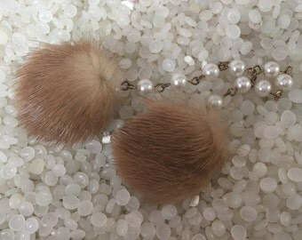 sweater guard vintage sweater clip 1940s soft tan mink puffs