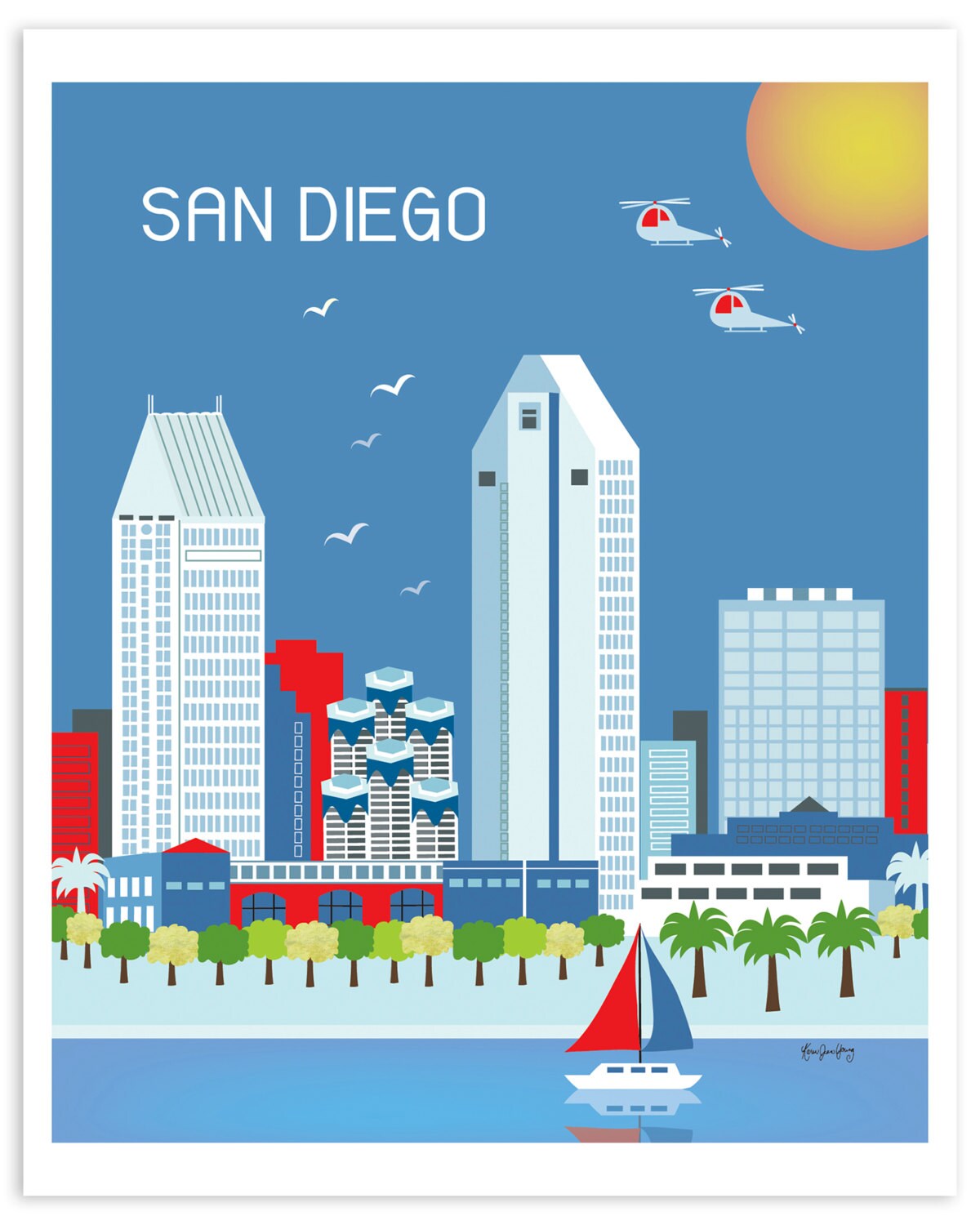 San Diego Wall Art San Diego Skyline Print San by LoosePetals