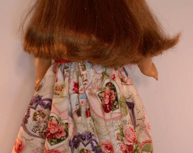 vintage print Valentines and hearts with flowers dress fits 18 inch doll