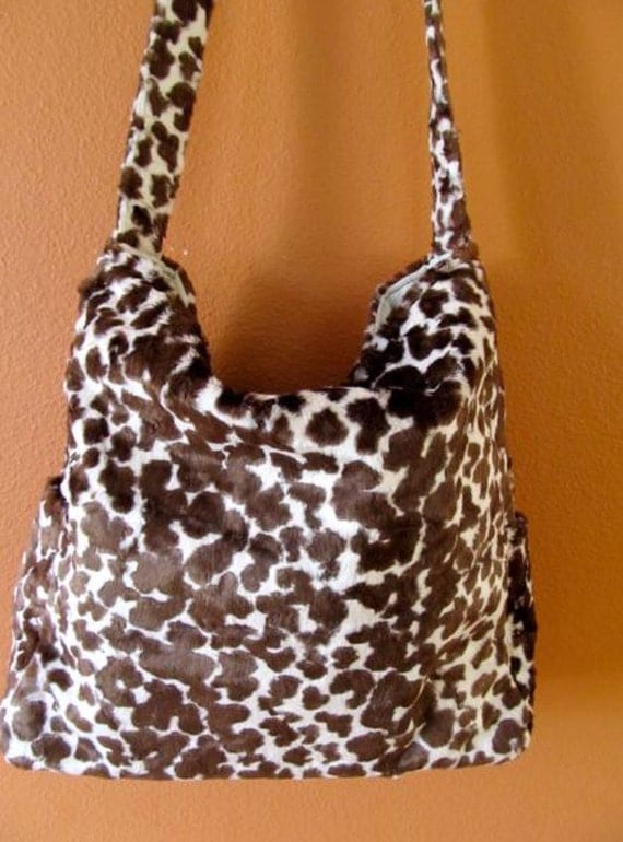 Sam #27: Up Cycled Coat Bag, Faux Fur Leopard Purse, Tote, Project Bag, Messenger Bag, Bags, Knitting Tote, Project Bags, Project Totes