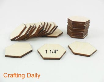 Wood Hexagons Laser Cut Wood Tiles 1 1/4" (31.75mm) Side to Side - 25 Pieces