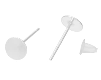 4 pieces (2 pairs) 925 Sterling Silver Earring Posts/Bases/Studs/Settings with Rubber Backs - 13mm x 6mm - 6mm Glue Pad