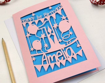 Personalised Papercut First Birthday Card, Laser Cut Birthday Card Name, Baby's First Birthday, Keepsake Special Birthday, sku_1_birthday