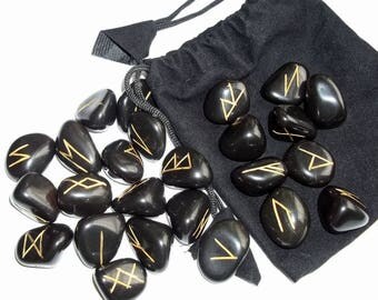 Black Agate Rune Set Gemstone Runes earthegy #1969