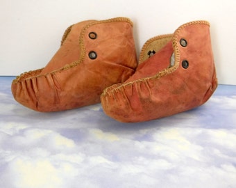 Antique Leather Baby Booties Collectible
