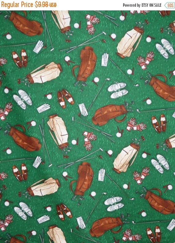 ON SALE Golf Gear Print Pure Cotton Fabric by fabricsandtrimmings