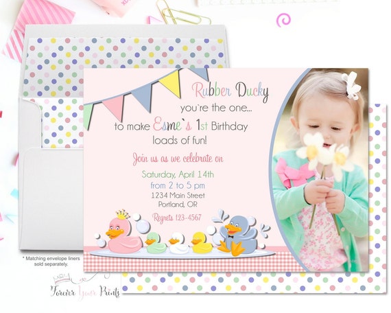 Rubber Duck Party Invitation, Girls 1st Birthday Invitation, Rubber Duck Birthday Invitation, Rubber Ducky Invitation, Duck Party Invite, Il_570xn