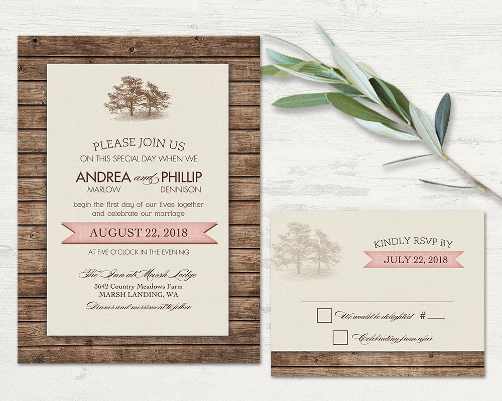 Rustic Wedding Invitations Oak Tree Wedding by NotedOccasions