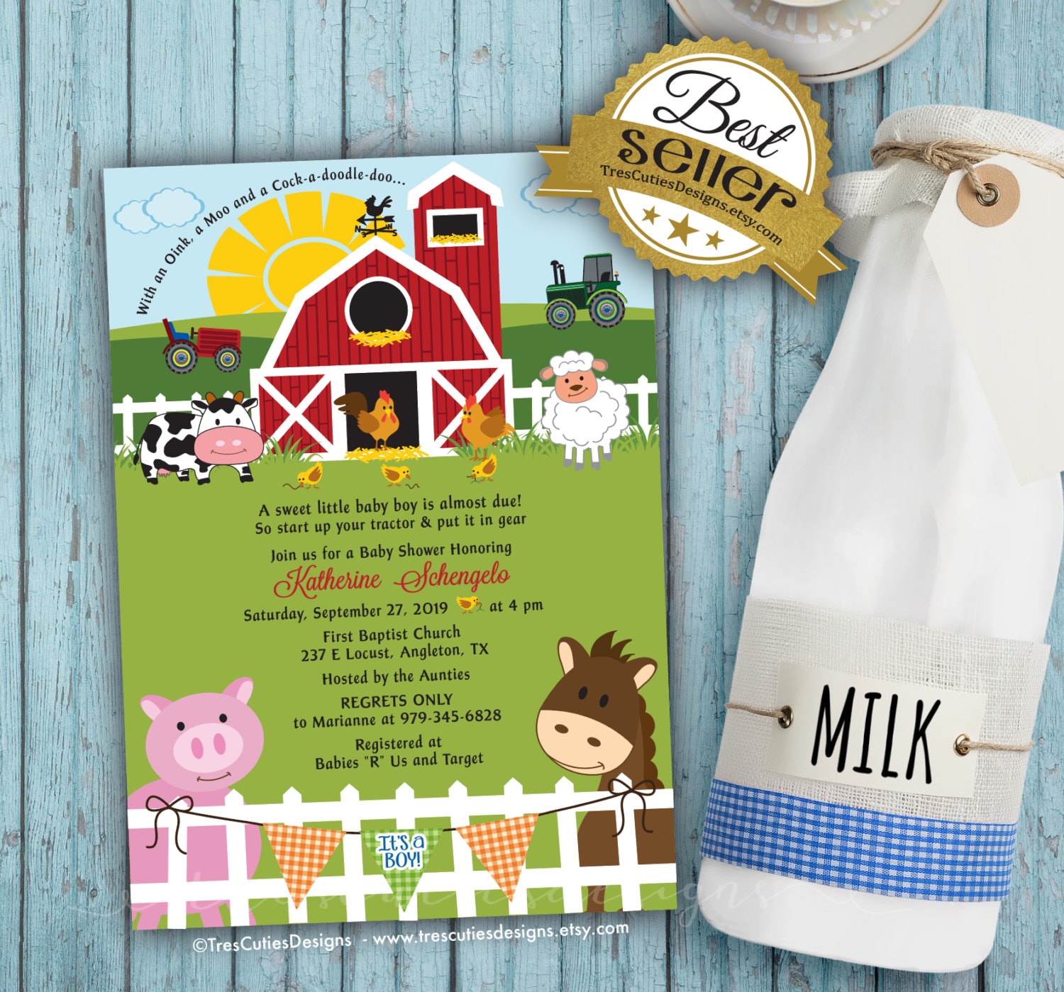 Baby Shower Farm Animals Invitation Its a boy girl twins
