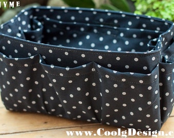 Handbag organizer insert practical and Easy to Use blue polka dots Medium and large