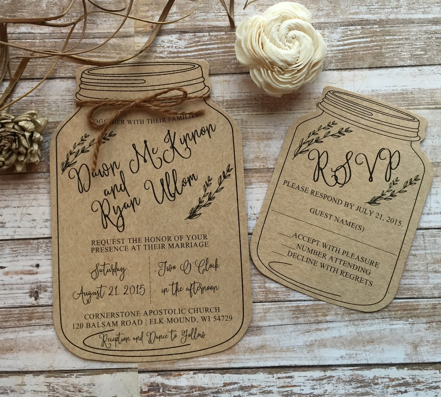 Mason Jar Wedding Invitation Shabby Chic Wedding Invitation