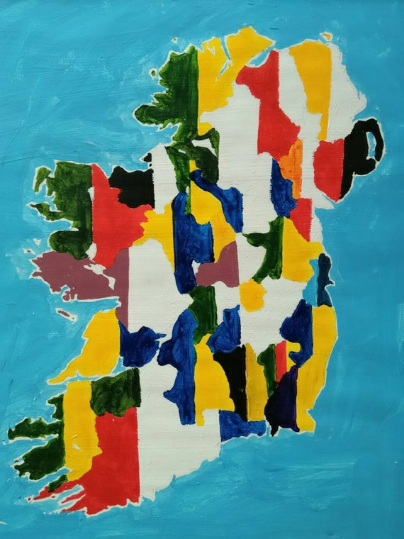 IRELAND MAP ORIGINAL art work acrylic paint Gaelic