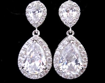 Bridal Earrings Wedding Jewelry Cubic Zirconia Tear Drop Bling Prom Earrings Wedding Jewellery