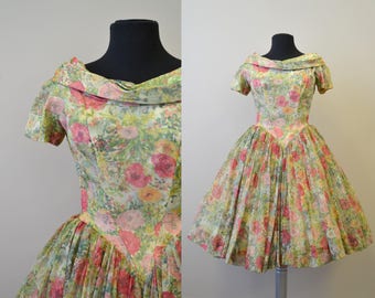 1950s Gigi Young Floral Chiffon Dress