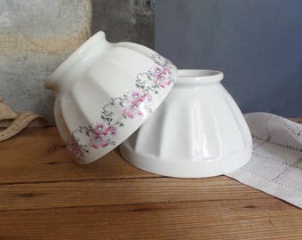 Vintage two french cafe au lait bowls Embossed details Pink flowers patterns
