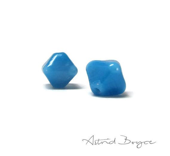 Tiny Turquoise Jewels Artisan lampwork bead pair - Small 10mm handcrafted beads in a crystal shape - Turquoise Blue Lampwork Bead Crystals
