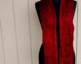 Handfelted deep red hand dyed silk and merino wool Scarf 'Loves Divine'