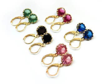Rhinestone Dangle Gold French Clip Earrings - 5 Colors