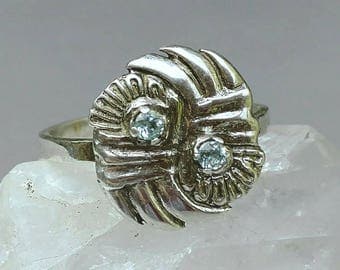 Beryl ring, sterling silver ring, green aquamarine ring, size 9 ring, fine silver ring, pmc jewelry, blue green beryl, genuine beryl jewelry