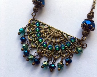 Rhinestone Necklace Statement Necklace Peacock Necklace