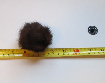 Removable Natural Brown Mink Fur Pom Pom Ball Bobble w/ Sew-On Snap Made in USA