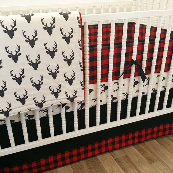 Boy Crib Bedding Buffalo Plaid Baby Bedding Deer Crib