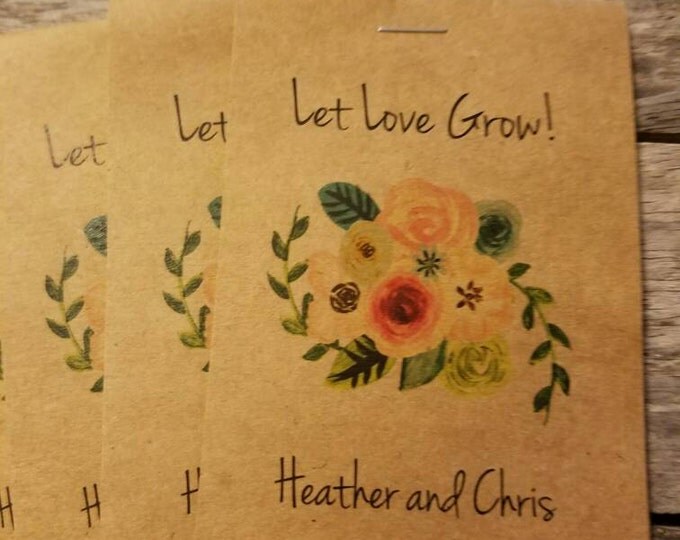 Brand New! RUSTIC Floral Watercolor Wild in Love Flower Seed Packet Favor Shabby Chic Cute Favors for Bridal Shower or Wedding, Birthday