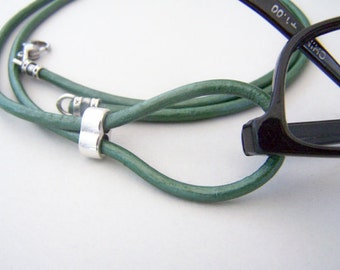 Teal Eyeglass Lanyard, Leather Cord Eyeglasses Loop, 26-36 inchs, Eyeglasses Holder, Eyeglass Necklace, Eyeglass Chain, by Eyewearglamour