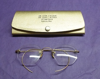 Vintage Eyeglasses, Frame 12K Gold Filled, Rimless Eye Glasses, Clear Glass Lenses, Bifocal Spectacles Eyewear