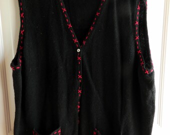 Ugly Christmas Vest Coldwater Creek with red emblelishment and front patch pockets