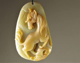 Adorable ~ Vividly Carved Amazonite Pony Pendant - 65mm x 39mm x 13mm - B6926