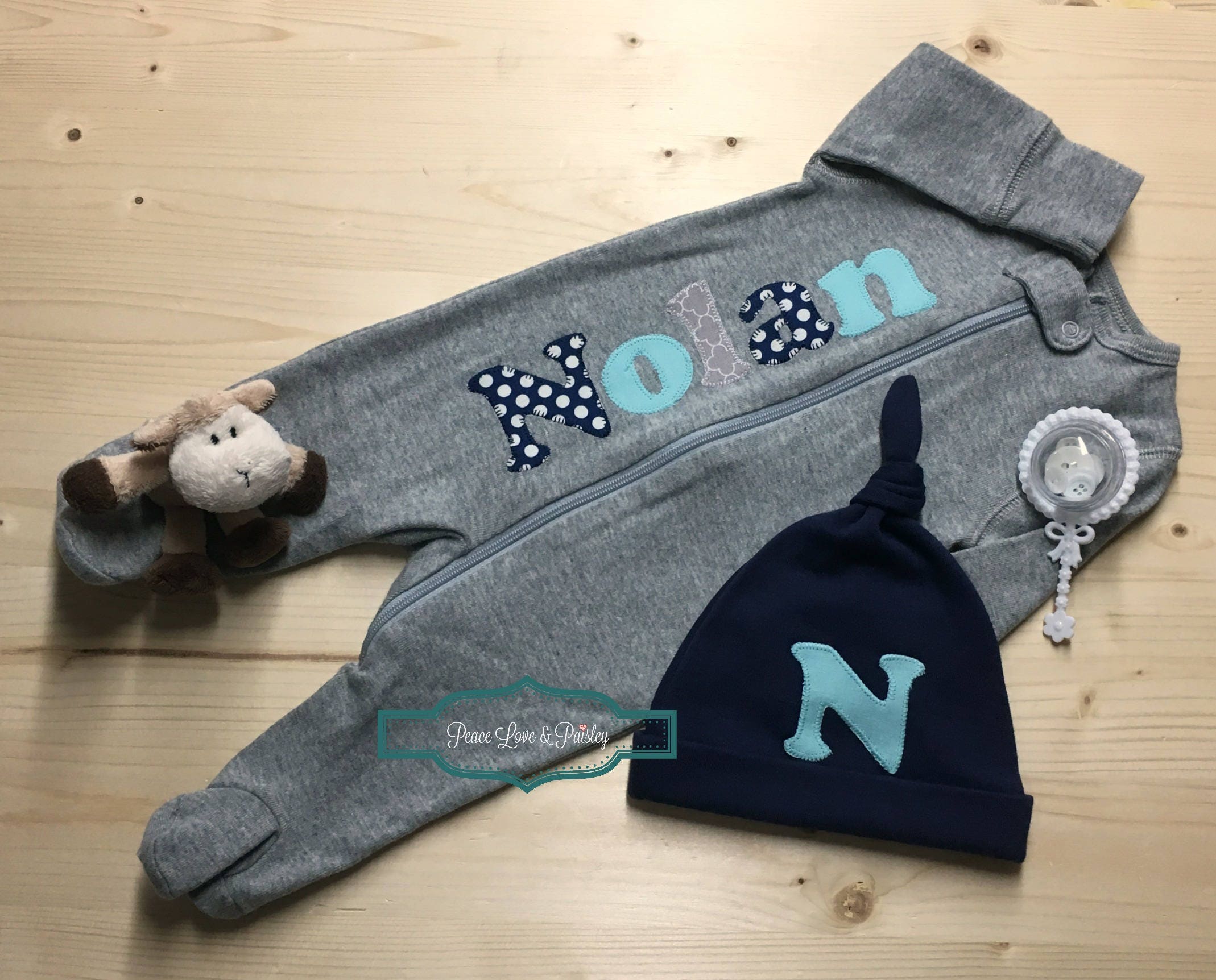 Personalized Baby Sleeper and Hat Newborn Outfit Going Home