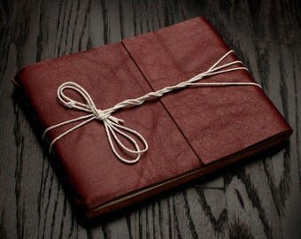 Leather Journal or Leather Sketchbook, Large Sized, Redwood Brown Leather Handbound Photo Album