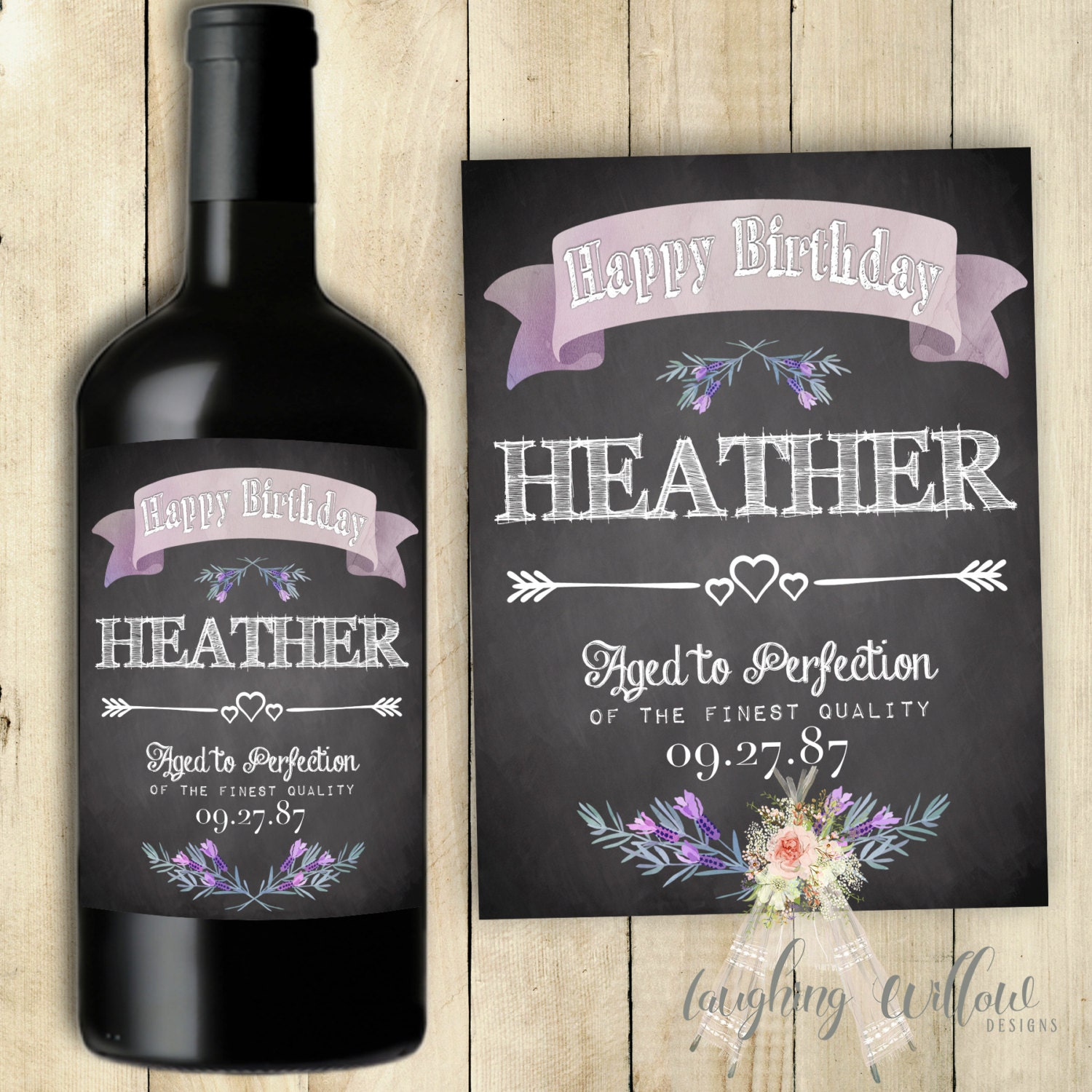 Happy Birthday Wine Label Chalkboard PRINTABLE Aged to