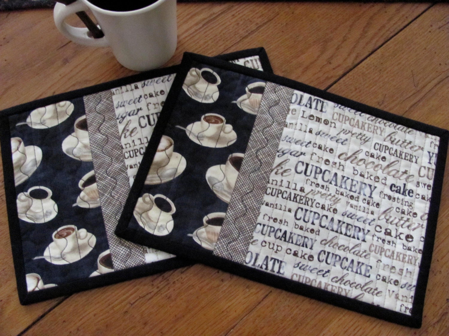 Quilted Mug Rugs Coffee Cup Fabric with by HiddenLakeHomespuns