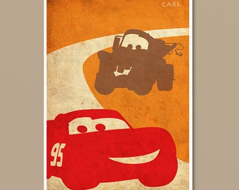 Pixar Cars Vintage Minimalist Movie Poster Print