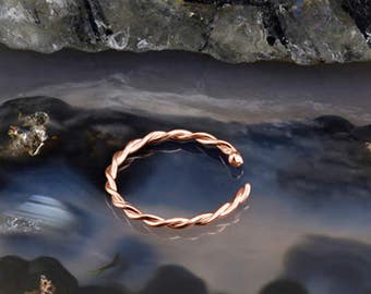 14K Solid Rose Gold Nose Jewelry, Twisted Half Hoop, Open Nose Ring Choose Your Size 1/4" 9/32" 5/16" 3/8" Choose Your Gauge 22G 20G 18G